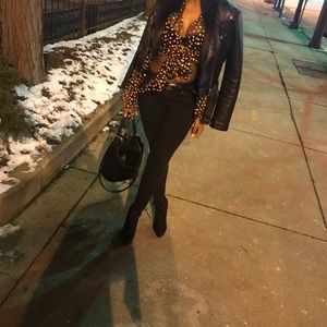 Polka dot front tie blouse